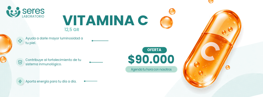Vitamina C 12,5 g: mayor luminosidad de la piel, fortalece el sistema inmunológico, aporta energía. Oferta $90.000