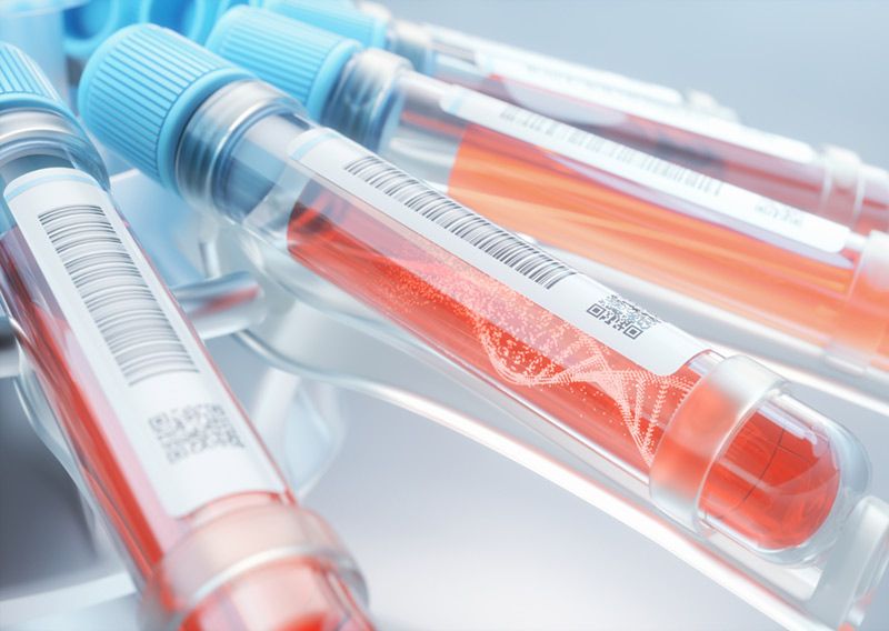 Tubos de muestras de sangre etiquetados